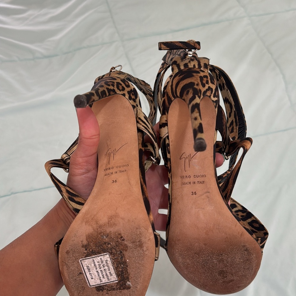 Giuseppe Zanotti Leopard Print Strappy Stiletto Sandals - Brown/Black - Picture 2 of 4